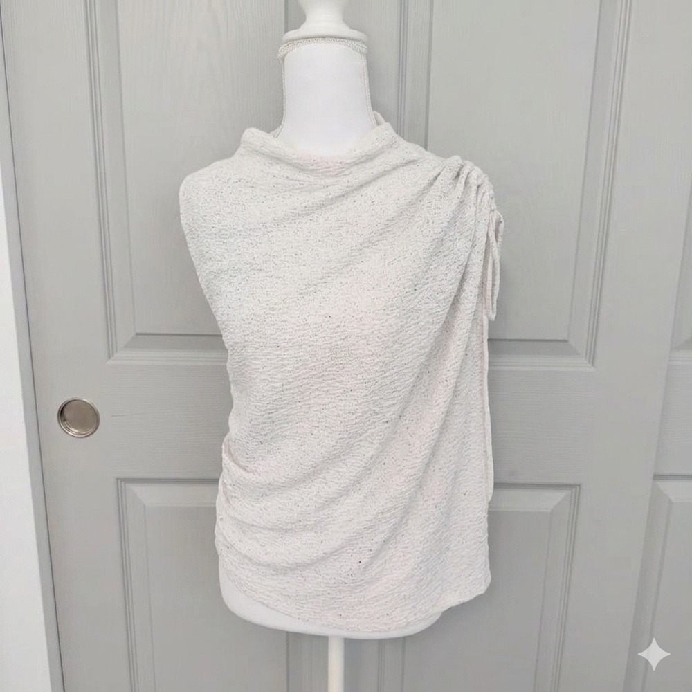 Blue Buttercup Sparkle Tank Women Small White Glitter Draped Mock Neck NWT